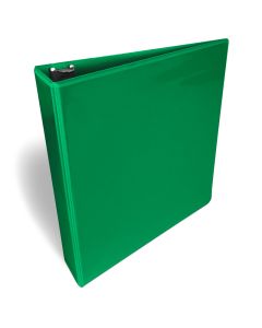 A green 1 ½ inch D-ring binder with a clear view front cover for customizable inserts, designed for organizing documents.