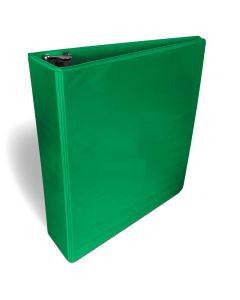 A green 2 inch D-ring binder with a clear view front cover for customizable inserts, designed for organizing documents.