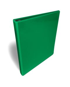 A green 5/8-inch D-ring binder with a clear view front cover for customizable inserts, designed for organizing documents.