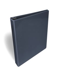 A navy blue 1-inch D-ring binder with a clear view front cover for customizable inserts, designed for organizing documents.