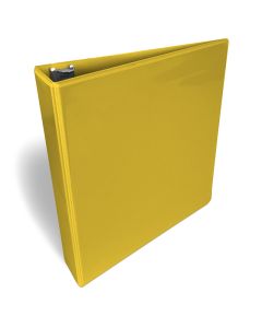 A yellow 1 ½ inch D-ring binder with a clear view front cover for customizable inserts, designed for organizing documents.
