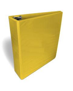 A yellow 2 inch D-ring binder with a clear view front cover for customizable inserts, designed for organizing documents.