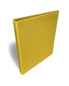 A yellow 5/8-inch D-ring binder with a clear view front cover for customizable inserts, designed for organizing documents.