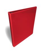 A red 5/8-inch D-ring binder with a clear view front cover for customizable inserts, designed for organizing documents.
