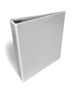 Cartable blanc à anneaux en D de 1 ½ po avec pochette transparente pour page personnalisée.