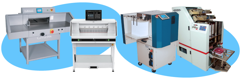 image of four print finishing machines, two paper cutters and two power punches